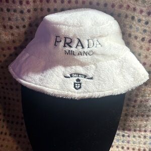 Prada Cream Bucket Hat with Embroidered Logo